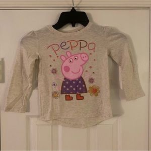 Peppa Pig Glitter Long Sleeve Graphic Tee Shirt Heather Oatmeal Toddler Girls 3T